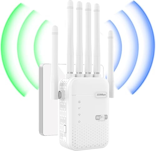 Répéteur WiFi,Amplificateur WiFi,repeteur WiFi Puissant avec 6 Antennes Puissantes,2 Ports LAN,Mode Répéteur & Routeur & AP,repeteur WiFi Exterieur Couverture WiFi de 1000 m²,Facile à Installer