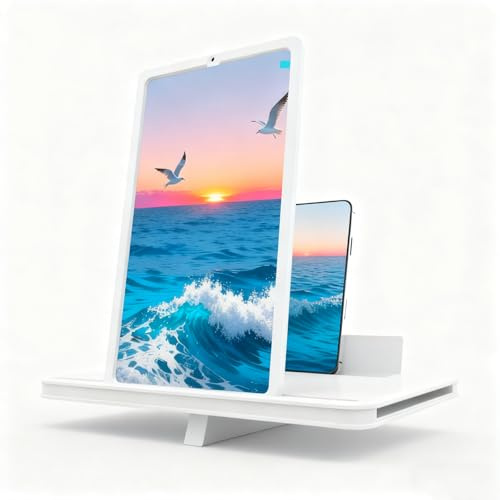 Bildschirmlupe Newes Version, 2026 Neue Handy Projektor Bildschirm, Ausziehbare HD Lupe Verstärker Projektor, 14 Zoll 3D HD Handy Lupe für jedes Smartphone (Weiß)