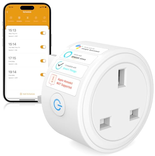 SURFOU Smart Plug WiFi Socket with Energy Monitoring, Timer & Schedule, App Remote Control, Voice Control Compatible with Alexa, Google Home and SmartThings, Mini Smart Plug, 13A