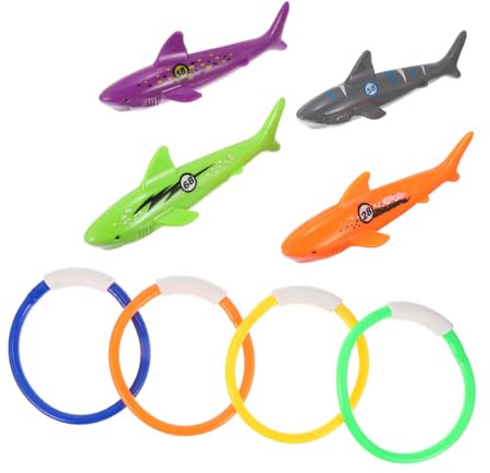 CIYODO Giocattoli per Piscina 8 Pezzi Anelli da Immersione in Plastica Morbida e Giocattoli a Forma di Squalo, Giochi Subacquei Estivi per Allenamento Nuoto e Divertimento in Piscina