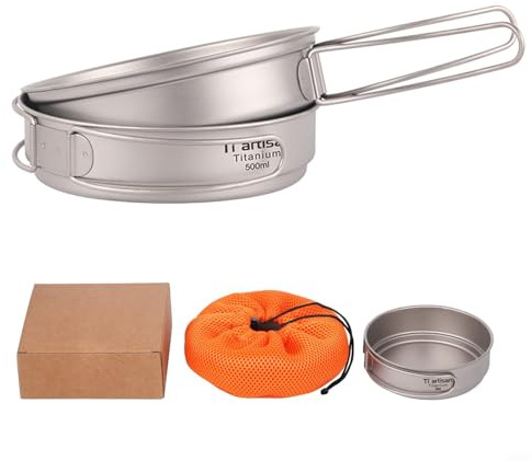 Sartén ligera y plegable con mango para acampar al aire libre, senderismo, sartén de cocina y fácil de limpiar, fabricada con material no tóxico, ideal para mochileros (500 ml 2)