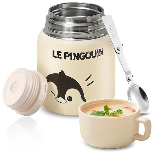Acasimo Thermobehälter für Essen, 550ml Edelstahl Warmhaltebehälter Essen mit Falten Löffel, müslibecher to go, Thermo lunchbox für Gefrierschrank, Spülmaschine, Erwachsene