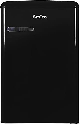 Amica KS 15614 S Retro-Kühlschrank mit Gefrierfach / Black Olives (Schwarz) / Mini-Kühlschrank im Retro-Design / 87,5cm Höhe x 55cm Breite x 61,5cm Tiefe