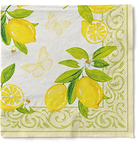 Sovie HORECA Tissue Serviette NANCY 40 x 40 cm, 3-lagig, 1/4 Falz, 100 Stück – Sommerliches Zitronendesign, mediterran, ideal für Gastronomie, Feste, Hochzeiten & Events