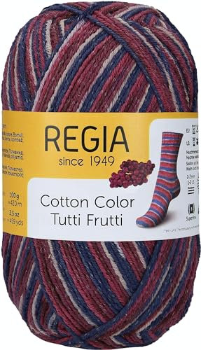 REGIA 4-fädig Cotton Tutti Frutti 9801621-02423 grapes Handstrickgarn, Sockengarn, 100g Knäuel