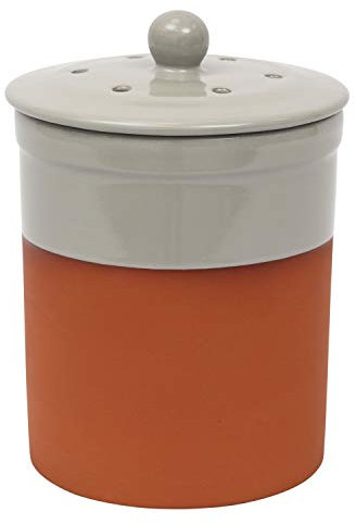 Terracotta Ceramic Kitchen Compost Caddy (Pale Grey) - Chetnole ceramic composting Bin for Food Waste Recycling
