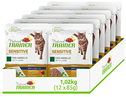 Natural Trainer Sensitive Adult Nassfutter für Katzen mit Lamm, 12 Beutel x 85 g - 1020 g