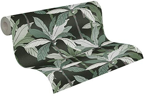 A.S. Création papier peint intissé Geo Nordic papier peint effet jungle papier peint palmier 10,05 m x 0,53 m noir vert 375303 37530-3