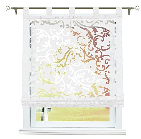 SCHOAL Raffrollo Ausbrenner Transparente Raffgardine mit Schlaufen Schlaufenrollo Gardinen Modern 1 Stück BxH 120x150cm Weiß