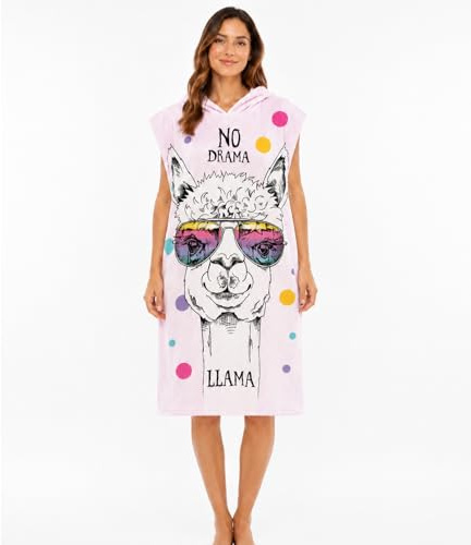 DOTBUY Badeponcho Damen & Herren mit Kapuze, Alpaka Tierdruck Surf Poncho Erwachsene Mikrofaser Changing Robe Handtuch Poncho, Schnelltrocknend & Kompak- 75 x 110 cm