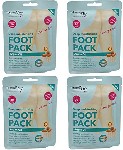Derma V10 Foot Pack Mask (4 Pack) Deep Moisturising Tea Tree and Peppermint Oil, Honey and Almond Oil Moroccan Argan Oil & Hemp Seed Oil (Moroccan Argan Oil)