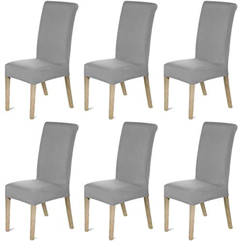 KAHEIGN Pack of 6 Chair Covers, Modern Elastic Stretch Chair Protector Removable Washable Seat Slipcover with Elastic Edge for Hotel Restaurant Wedding Part Decor Home Kitchen Dining Room (Gray)