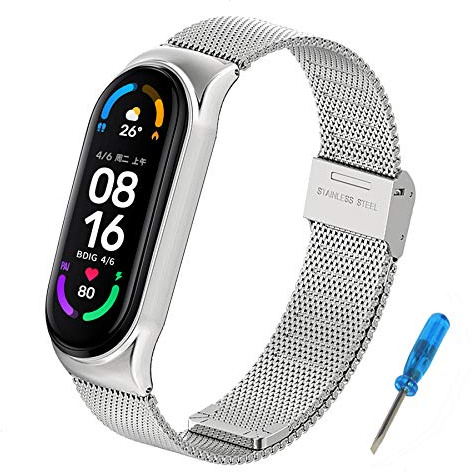 BDIG Kompatibel für Xiaomi Mi Band 5 Armband MiBand 6, Metall Ersatzarmband Wasserdicht Edelstahl Replacement Wrist Strap Zubehör Uhrenarmband für Xiaomi Mi Smart Band 6/5, Silber