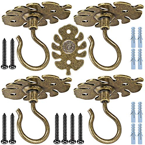 BeneLabel Wandhaken Pflanze Deckenhaken Blumenampel Töpfe Aufhänger/Braun | 4er,Garten Terrasse Veranda Balkon,Lichterketten Laternen Windspiele Vogelfutterhaus,Dekorativ,Schraube Dübeln,45kg