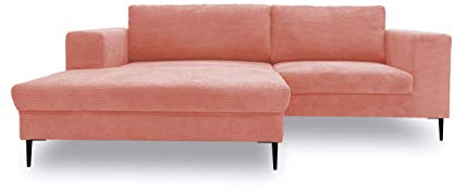 DOMO Collection Modica Ecksofa, moderne L-Form, kleine Ecke, Eckcouch, Sofa Eckgarnitur, Cord, rosa, 244x173x83 | Longchair links mit breitem Sitzbereich, moderne L-Form aus Cord mit schwarzem Metallfuß, 244 x 173 x 83 cm (BxTxH)