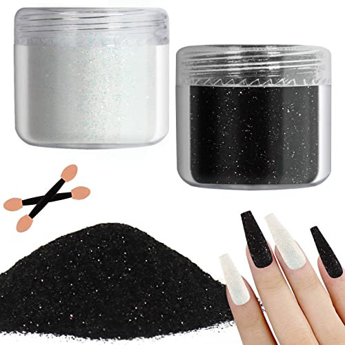 Allstarry Nagelglitzer-Puder in 2 Farben, holografisch, weiß und schwarz, schimmernder Zucker-Effekt, Glitzer, bunt, Kosmetik, Festival, Puder, DIY Nagelkunst Dekoration für Maniküre, DIY Handwerk