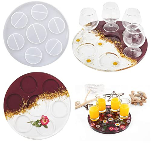 TikooTik Tassenablage Resin Silikonform Servierbrett Harzformen Schnapsgläser-Tablett Kunstharz Schnapsglas Champagnerglas Tablett Silikonformen Epoxid Weinglashalter Gießformen