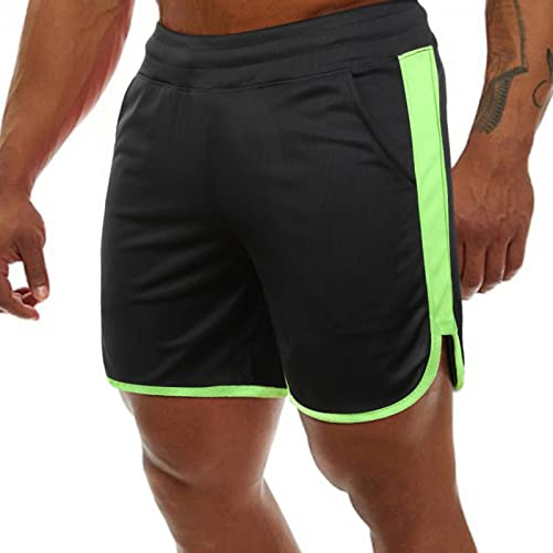 Genfien Sportshorts för män, snabbtorkande, korta byxor, löpshorts, löpning, sportbyxor, fitness, träningsbyxor, sportbyxor, pojke, sportshorts, joggingbyxor för män, Svart + grön, XXL