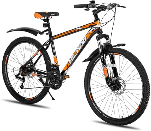 HILAND 27,5 Zoll Mountainbike 21-Gang MTB Aluminiumrahmen Scheibenbremse Speichenräder Jugendliche Fahrad Herr Damen Einteiliges Fahrradrad Schwarz&Orange