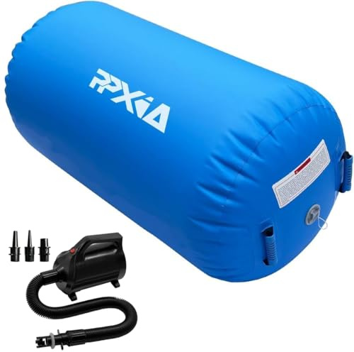 PPXIA Air Roll Alfombrillas hinchables, barril de aire de gimnasio, rodillos de aire gimnásticos, cilindros de yoga con bomba para entrenamiento (Azul, 100 x 60 cm)