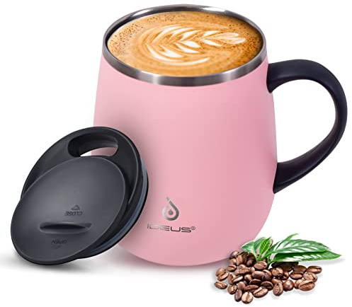 Ideus 16oz Insulated Coffee Mug with Handle & Lid (Sakura, Fuji Dawn)