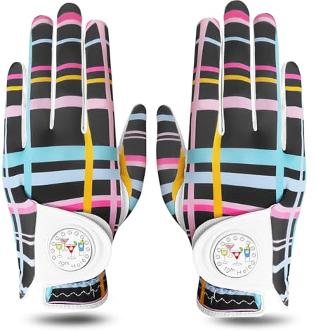 LOVMEAD Damen Golf Handschuh Golfhandschuhe Leder mit Ballmarker All Wetter Linke Rechte Hand Paar, Damen-Golfhandschuhe Rain Grip Weathersof atmungsaktiv weich rutschfest