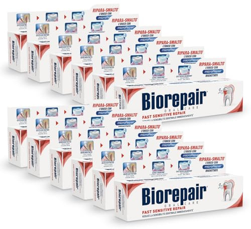 Biorepair, Fast Sensitive Repair Zahnpasta, 12 Packungen à 60 ml, reduziert die Empfindlichkeit der Zähne und lindert Schmerzen empfindlicher Zähne in 30 Sekunden, schützt und repariert Nagellack,