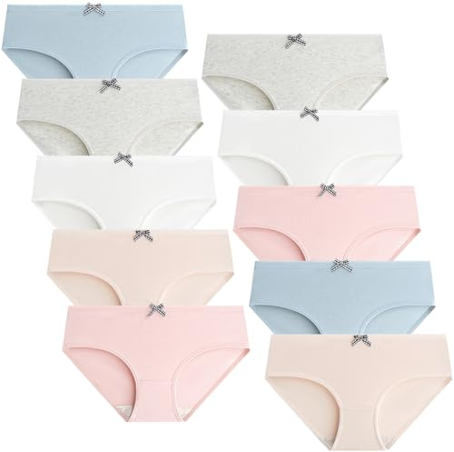 Domee Culotte Shorty sous-vêtement Coton Ado Fille Lot de 10 Nœud Papillo 9-10 Ans ((Taille Fabricant: M)