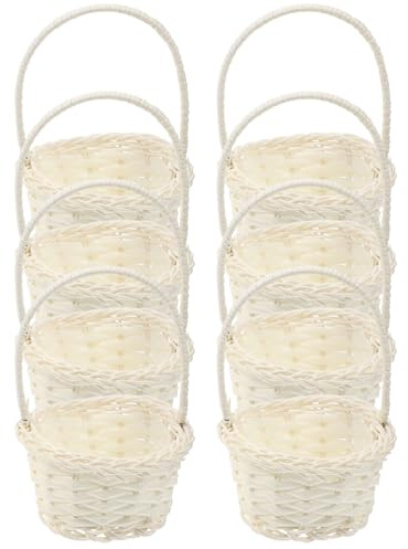 Cabilock 8 Stücke Körbchen Blumenkinder Mini Weidenkorb Blumenkörbe Small gewebter Korb Rattan Körbchen Mit Henkel Blumenkorb für Mini House Tischdeko Landhaus Deko - 14X9.5X9.5CM