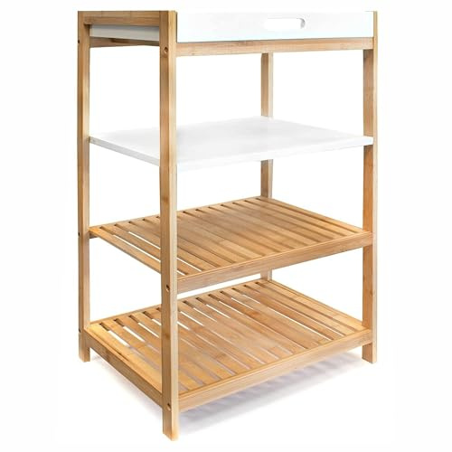 osoltus Küchenregal mit abnehmbarem Tablett, aus Bambus, als Badregal freistehend, HBT 70 x 43 x 33 cm, Natur, weiß