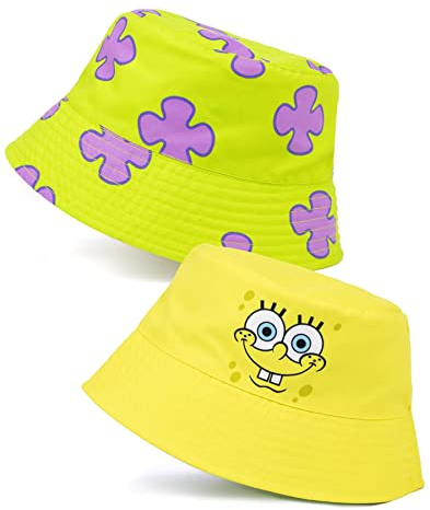 Spongebob Schwammkopf Wendehut Erwachsene Unisex | Gelber Spongebob und Patrick Coral Character Sonnenhut für Herren | Filme TV-Show Geschenke Merchandise