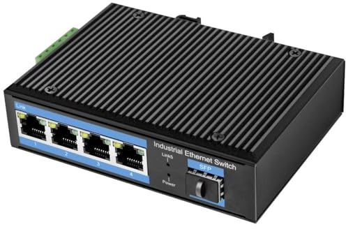 LogiLink Industrie Gigabit Ethernet Switch, 4-Port 1000 Mbit/s + 1-Port SFP (für Glasfaser Backbone)