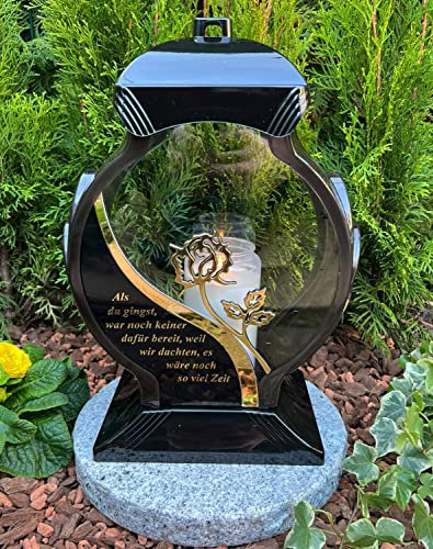 Grablampe NEU Laterne mit Spruch - Als du gingst, war noch keiner dafür bereit, Weil wir dachten, es wäre noch so viel Zeit -, 34 cm H. - Grablampe Kerze Grabkerze Grabdekoration inkl. Kerze.