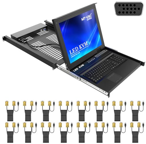 IP KVM Console with 17'' LCD Monitor, MT-VIKI 16 Port 1U RackMount KVM Console Switch over IP Remote Access + Drawer+ KVM Cables