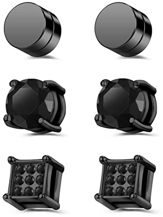 AoedeJ 3 par magnetiska örhängen ingen piercing clip-on örhängen män örhängen dubbar falska örhängen pojkar örhängen dubbar för barn, Rostfritt stål