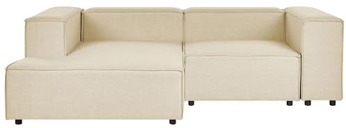 Beliani Modul-Ecksofa Leinen beige 2-Sitzer Sofa mit Chaiselongue rechtsseitig Aprica