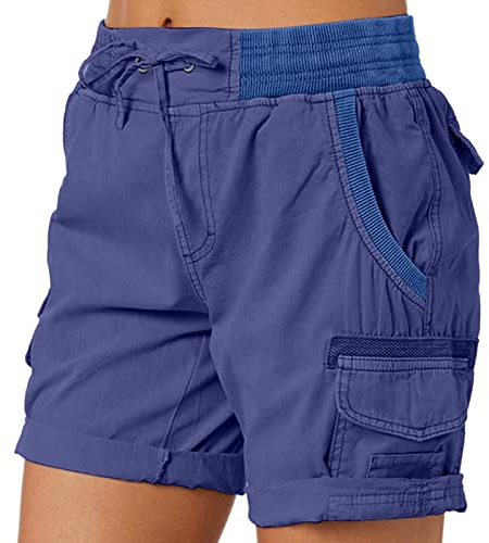 Cargo Shorts Damen Sommer - Bermuda Shorts Damen mit Gummizug- Kurze Hose Damen High Waist mit Taschen Cargoshorts Locker Wandershorts Chino Sportshorts Damenshorts für Frauen Teenager Mädchen
