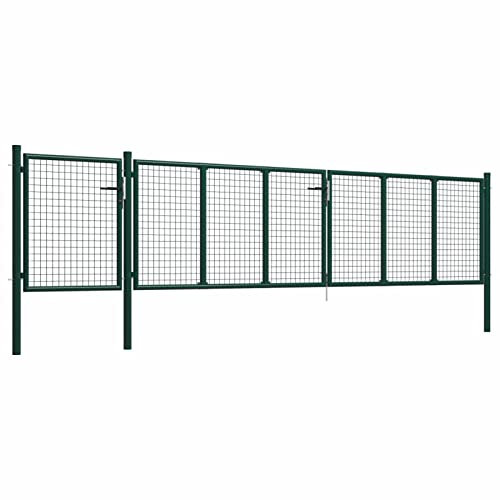 Homgoday Portail de jardin en maille - Double battant - Porte de clôture - Porte de clôture - Portail d'entrée avec serrure et clé - Acier - 500 x 75 cm - Vert