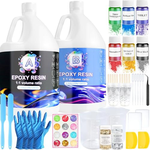 Ghguole Epoxidharz Set-7.6 L/2 Gallonen Epoxidharz mit Härter 1:1 für Anfänger,Kristallklares Gießharz mit Farben,Glitzer für Holz,Gussbeschichtung Holz,Schimmelguss,DIY Dekoration