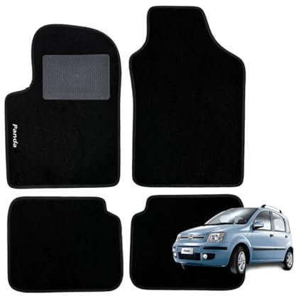 SERIE 4 TAPPETI - TAPPETINI IN MOQUETTE NERI PER PANDA DAL 2003 AL 2012 con battitacco cucito e Striscia antiscivolo