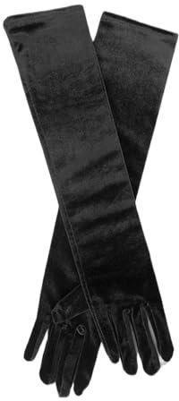 Abendhandschuhe Mehrfarbig, 3 Längen, edler Bankett-Stil, for Damen, Gold-Samt, lange Abendkleid-Handschuhe, schwarz, warm, elastisch, Fahren, Frühling und Herbst (Color : Black 44CM)