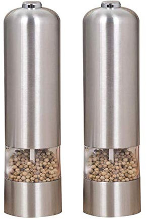RWRAPS Macina Sale e Pepe Professionali, Set macinapepe Elettrico, granulometria Regolabile, erogazione illuminata, Acciaio Inossidabile Spazzolato, Alimentazione a Batteria, 2