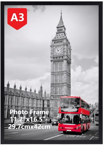 Giftgarden Schwarzer Bilderrahmen A3, Einzel Rahmen für 30x42 cm Fotos und Bilder | Großer Posterrahmen – ausschließlich für horizontale oder vertikale Wandmontage, 29,7x42 cm Fotorahmen