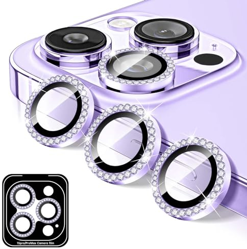 Kucheed Proteggi Obiettivo Fotocamera Compatibile con iPhone 13 Pro/13 Pro Max, Copriobiettivo per Fotocamera in Vetro Temperato Diamante, 9H Adesivi per Pellicole con Anelli Metallici
