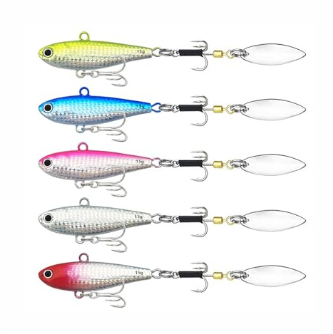 TUXIBIN Kunstköder, 5 Stück Angelköder, Spinnköder, Künstlicher Köder, Spinnerbait, Jig Spinner Set, Angelhaken für Barsch, Forelle, Hecht, Zander, Wels, Döbel 5-11/15g