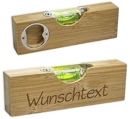 Flaschenöffner als Mini-Wasserwaage mit personalisierter Lasergravur, gravierter Wunschtext, Geschenk für Freunde, Papa, Mama, deine Liebsten, aus Holz 12cm x 4cm