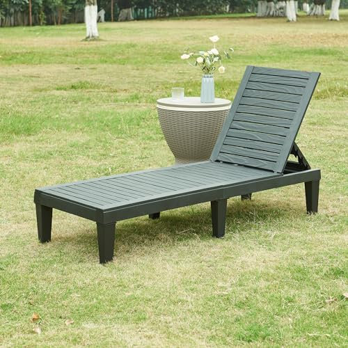 casa.pro Sonnenliege Ateleta Gartenliege 172 x 58 cm wetterfest mit Rückenlehne 5-stufig verstellbar max. 200 kg Schwarz strukturiert