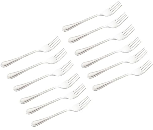 Tradineur - Pack de 12 Tenedores de Mesa de Acero Inoxidable, Cubiertos clásicos para Carne, Aptos para lavavajillas - 19,4 cm