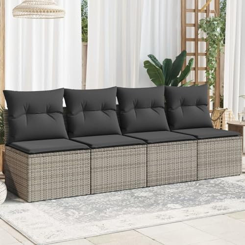 Juroupi Gartensofa mit Kissen 4-Sitzer GartenmöBel Terrassensofa Outdoor Sofa Balkon Outdoor Couch Loungesofa Outdoor Grau Poly Rattan - 366116