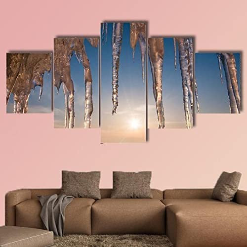 Leinwand 5 Teilig Eiszapfen Und Himmel 5 Wandkunst Stück Leinwand Wandbilder Wohnzimmer Moderne Für Schlafzimmer Dekoration Wohnung Home Deko Kunstdruck 200 X 100 Cm -0B0P-T2O4-